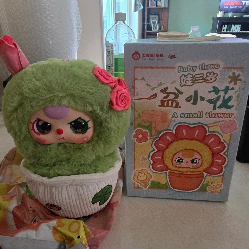 Baby Three A Small Flower Green Moss Rose Plush Blind Box Figure with Card Box